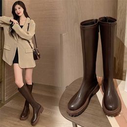 Boots Plush boots for women in autumn and winter high rise riding boots Martin elastic thin thick soled 230830