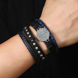 Charm Bracelets Trendy Retro Cross Leather For Men Viking Style Wild Bracelet Jewelry Woven Gift Wholesale