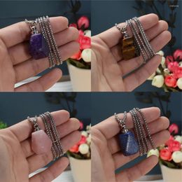 Pendant Necklaces Natural Amethysts Tiger Eye Yellow Jade Agate Lapis Lazuli Women Stylish Stainless Steel 60cm Necklace