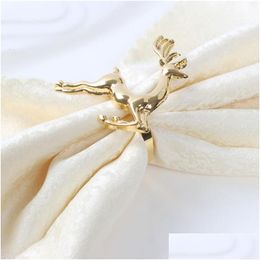 Napkin Rings Napkin Rings 12Pcs Christma Elk Holder Alloy High Quality Cute Deer Xmas Delicate Ring Bar Restaurant Christmas Dhgarden Dhdxy