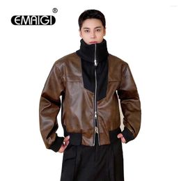 Men's Jackets Autumn Winter Stand Neck Short Jacket Men Women Korean Streetwear Fashion Loose Casual Vintage Leather Bomber Coat