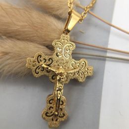 Vintage classic large Cross Faith crucifix Chain Necklace Christian Jesus Religious Pendant Necklace for Women men Charm fine Jewe263B