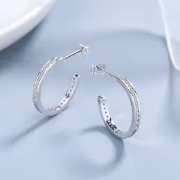 Hoop Earrings S925 Sterling Silver Geometric Round Trendy Full Zircon Fashion Temperament