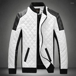 Men's Jackets Patchwork Motorcycle Jacket Men Stand Collar Casual Leather Fashion Slim Moto Bike PU Winter Plus Size 5XL