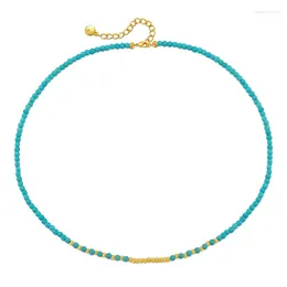 Choker ALLME Boho 18K Real Gold Plated Brass Blue Colour Natural Stone Rammel Beads Strand Beaded For Women Femme