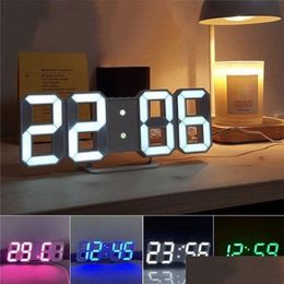 Wall Clocks 3D Led Digital Clock Deco Glowing Night Mode Adjustable Electronic Table Decoration Living Room Drop Delivery Home Garden Dhxnb