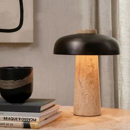 Decorative Objects Figurines Danish Designer Reverse Table Lamp Nordic Mushroom Night Light For Bedroom Living Room el Desk Simple Marble Bedside Lighting 231017