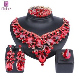 Women Bridal Jewellery Sets Wedding Necklace Earring Bracelet Ring For Brides Bridesmaid Party Accessories Crystal Decoration