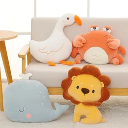 Plush Pillows Cushions Soft Plush Animals Pillow Toy Stuffed Lion Duck Crab Pillow Cushion Sofa Decor Kawaii Tissue Box Children Girls Christmas Gifts 231017