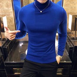 Men's Sweaters Fashion Winter Turtleneck Sweater Solid Color Slim-fit Business Casual Simple Thermal Jumper Men Knitwear Base