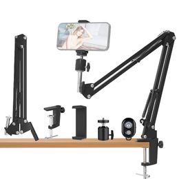Tripods Cell Phone Holder Flexible Goose Neck Type Stand 360° Rotation Long Arm Desk Bracket Mobile Clamp For Ring Light Mic Shoot Video 231018