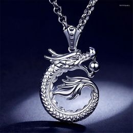 Pendants Exquisite Craved Dragon Pendant Necklace For Men Jewellery 2023 Vintage Male 925 Sterling Silver Choker Accessories Boy