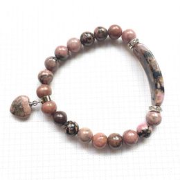 SN0862 8 mm Natural Rhodonite Pendant Bracelet for Women New Arrival Design Gem Stone Yoga Bracelet Trendy Balance Jewelry3117