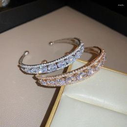 Bangle YYUKKUIWANG Luxury Zircon Waterdrop Open Cuff Gold/Platinum Plated Bracelets For Women Girls Fashion Jewellery YBR988