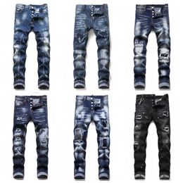 Mens Cool Rips Stretch Designer Jeans Distressed Ripped Biker Slim Fit Washed Motorcycle Denim Men s Hip Hop Fashion Man Pants T102718