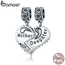 BAMOER 100% 925 Sterling Silver Mother and Daughter Love Forever Pendant Charms fit Bracelets Necklace Jewelry Making SCC427 CJ191266F