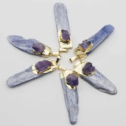 Pendant Necklaces Natural Stone Blue Crystal Irregular Strip Necklace Pendants Amethyst Gold Plated Fashion Diy Jewelry Accessories