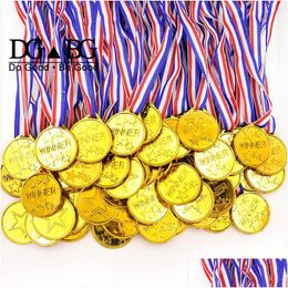 Other Office & School Supplies Other Office School Supplies 50Pcs Kids Children Gold Plastic Winners Medals Sports Day Party Dhgarden Dhfmj