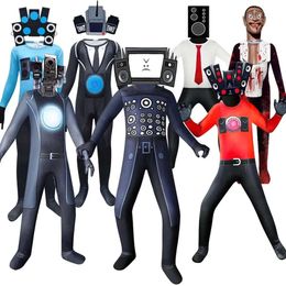 Skibidi Toilet Costume Game Cosplay Speaker Man TV Man Bodysuit Jumpsuit Mask Cosplay Halloween Costumes for Men Kidscosplay