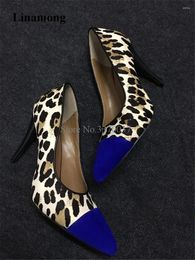 Dress Shoes Women Fashion Blue Pointed Toe Leopard Pumps Sexy Suede Leather Slip-on High Heels Formal Wedding