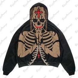 Women's Hoodies Sweatshirts Europe and America autumn and winter y2k dark pious skeleton hoodie printed loose street style black top hoodies women 231017