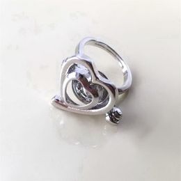 {Cage Ring} Heart Love Shape Ring Can Open & Hold Pearl Crystal Gem Bead Adjustable Size Ring Mounting270h