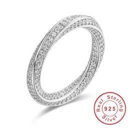 Real Eternity ring Luxury Full Stone Birthstone 925 Sterling silver Women Wedding Rings Engagement Band jewelry Size 5-10 gift256l