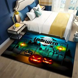 1pc Halloween Evil Pumpkin Castle Carpet Mat Tombstone Rug, Halloween Atmosphere Decorative Carpet For Living Room, Kitchen, Bedroom