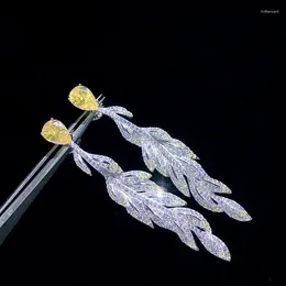 Dangle Earrings ZOCA Fashion Ladies 925 Sterling Silver Leaf Yellow Diamond Zircon Set Fine Jewellery Sparkling Party Gifts