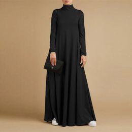 Plus size Dresses Muslim Dresses Abayas for Women Vintage Solid Maxi Dress Women's Turtleneck Sundress Casual Long Sleeve Maxi Vestidos S-5XL 231018