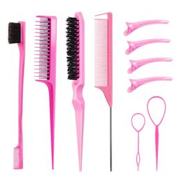 Hair Brushes 310pcs Styling Comb Set Teasing Brush Triple Rat Tail Combs Edge Tools Braid Tool Loop 231017