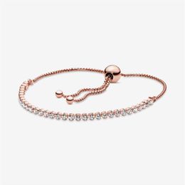 100% Sparkling Slider Tennis Link Bracelets Rose Gold 925 Sterling Silver Adjustable Cubic Zirconia Bracelet Fashion Women Wedding2637