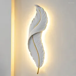Wall Lamps Nordic Feather LED Lamp TV Backdrop Bedroom Bedside Interior Lighting Decor Lights Aisle Corridor Room Resin