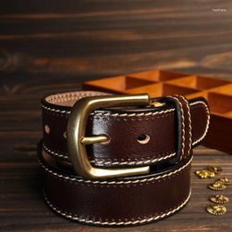 Belts Wholesale Private Christmas Gift Italian Cowhide Belt Stitching Copper Buckle British Work Men's Leather 3.8CM Wide