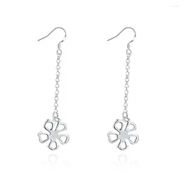 Dangle Earrings 925 Sterling Silver Five-Leaf Flower Female Glamour Jewellery Wedding Gifts