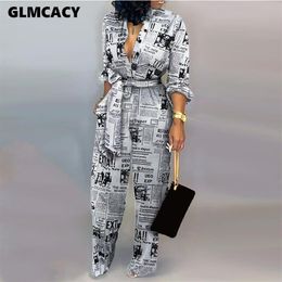 Women Jumpsuit Sexy Ladies Jumpsuits Party Long Pants Long Sleeve Jumpsuit Skinny Newspaper Print Outfits272V