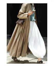 Women's Trench Coats Autumn And Winter Hand Pleated High Count Cotton Maillard Windbreaker Dress Large Loose Coat Skirt A0805