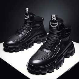Boots Winter Plus Velvet Outdoor Increased Sports NonSlipThe Round Shape Shoes Men Leather Black High Gang Platform 231018