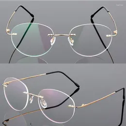 Sunglasses Frames 9 Colour Retro Half Round Foldable Ultralight Memory Titanium Alloy Rimless Glasses Frame Men Prescription Myopia Optical