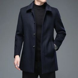 Men's Wool Blends Men Winter Warm Casual Trench Coat Male Autumn Fashion Business Medium Solid Thick Slim Jacket Windbreaker Overcoat 231017