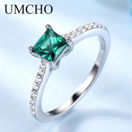 UMCHO Green Emerald Gemstone Rings for Women Genuine 925 Sterling Silver Fashion May Birthstone Ring Romantic Gift Fine Jewelry 20286w