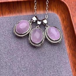 Pendant Necklaces 10PCS Natural Stone Kunzite Oval Necklace Pendants Healing Reiki Crystal Jewellery Accessories For