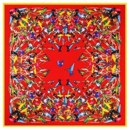 Scarves 130CM Twill Silk Woman Scarf Square Bird Paying Homage To The Phoenix Scarf&Wraps Hijab Female Bow Ties