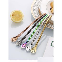 Spoons 2 In 1 Stainless Steel Spoon Sts Reusable Milk Coffee Tee Spoons Drinking St Home Garden Kitchen, Dining Bar Flatware Dhpos