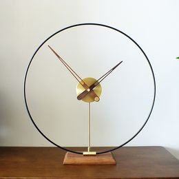 Nordic modern simple Spanish clock black walnut hands brass mute model table clock decoration