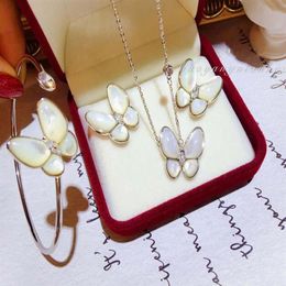 Natural Shell Butterfly Earrings White Mother-of-pearl Adjustable Opening Bracelet Jewelry & Necklace235n
