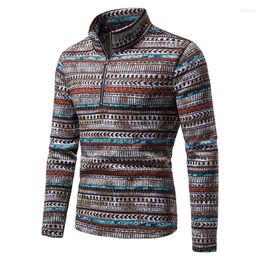 Men's Sweaters Vintage African Print Turtleneck Sweater Men 2024 Brand Slim Fit Quarter Zip Pullover Harajuku Clothes XXL