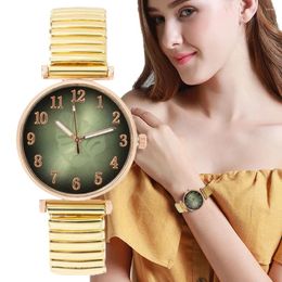 Wristwatches Minimalist Digital Leaf Pattern Women's Quartz Watch Fashion Luxury Gold Stretch Classless Strap Ladies Dress Clock