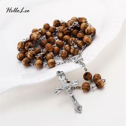 Whole- Factory sell 8mm Wooden Beads Brand Necklace Pray Necklace Pray rosary religious beads Jewellery necklace Jesus219u