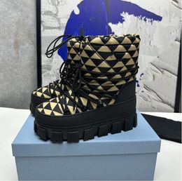 Designer Shoes Nylon gabardine snow party boots enameled metal triangle Tech dynamic charm embossed sole pattern Ankle Boots